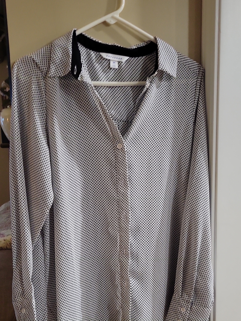 Popsugar Black and White Micro Dot Womens Button-Up Shirt